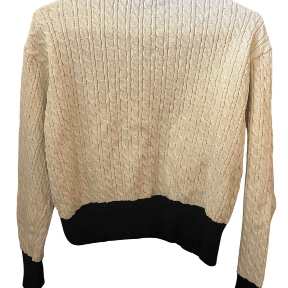 Marled Cozy Cable-Knit Sweater Cream/Tan & Black Collared Contrast Size M Preppy - Picture 5 of 7